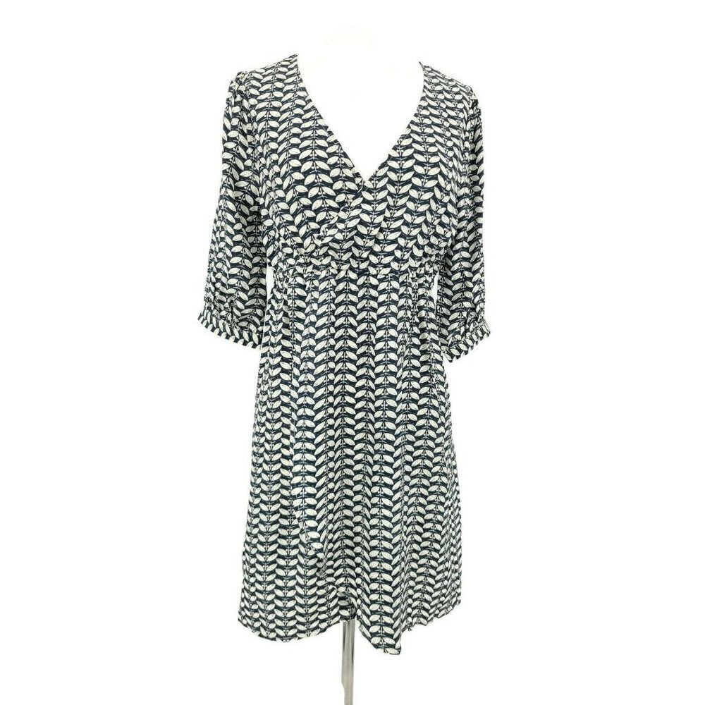 New LA Made Silk Dress Womens M  V Neck Mini Blue Leaf Print